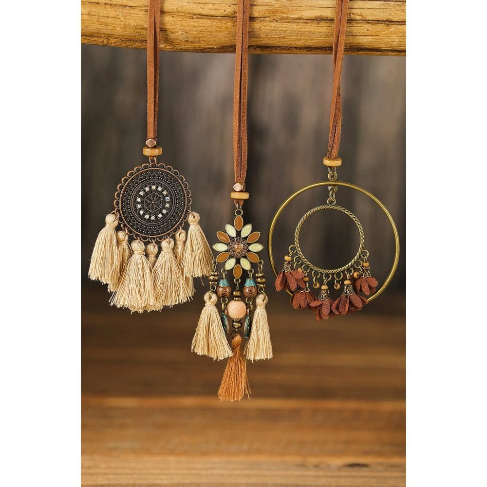 Bohemian Retro Tasseled Pendant Necklace Multicolor 3 Necklaces